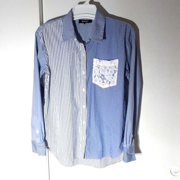 Dkny Tops - Dkny striped shirt blue oxford s blouse top button down coastal preppy classic